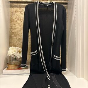 Black Open Front Cardigan with White Trim